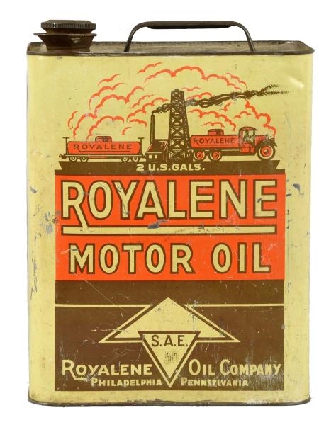 ROYALENE MOTOR OIL  TWO GALLON CAN.               