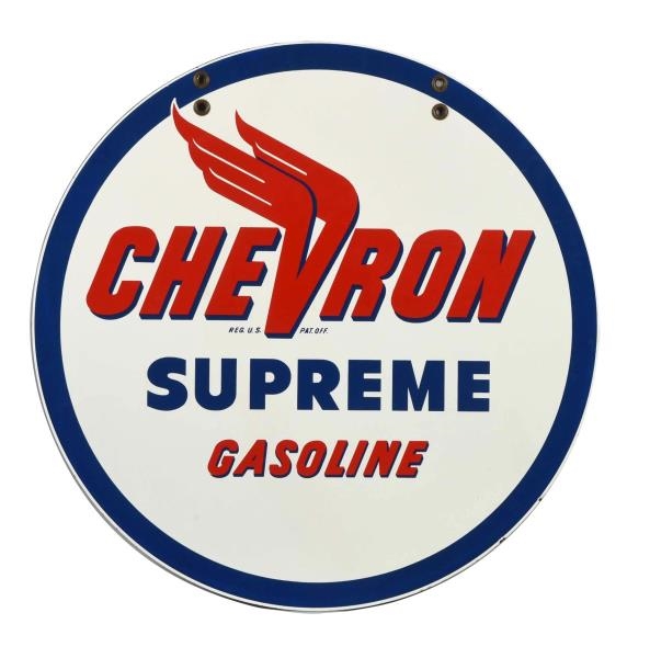 CHEVRON SUPREME GASOLINE PORCELAIN SIGN.          