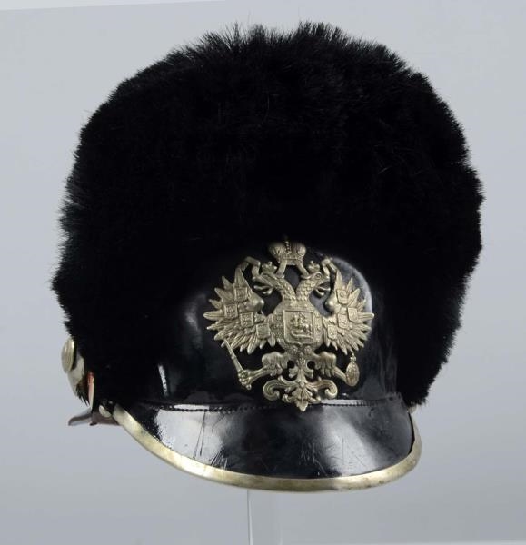 BLACK LEATHER RUSSIAN CAP.                        