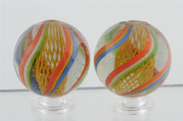 LOT OF 2: SAME CANE ENGLISH STYLE SWIRL MARBLES.  