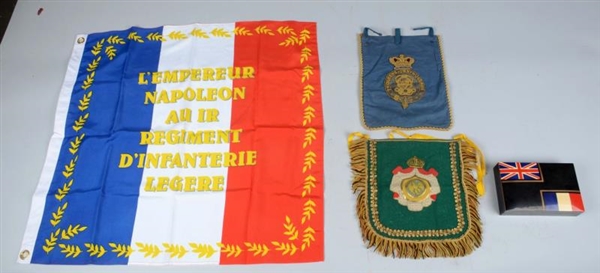 LOT OF 7:  FLAGS, BANNERS & JEWELRY CASE.         