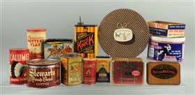 LOT OF 13: ASSORTED ADVERTISING TINS.             
