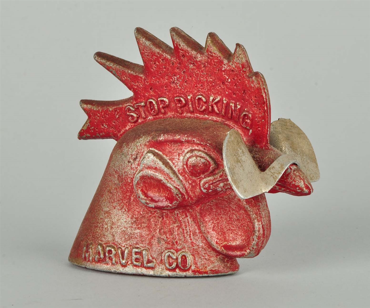 CAST IRON ROOSTER HEAD "STOP PICKING".