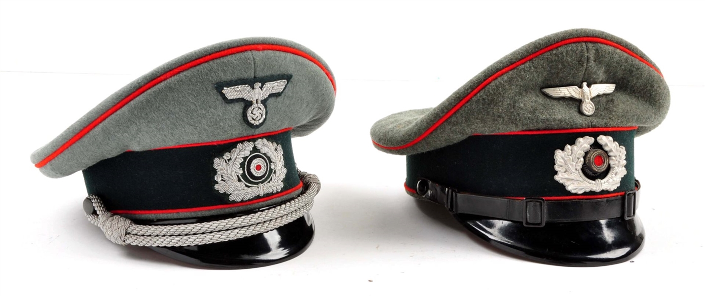 LOT OF 2: NAZI ARMY ENLISTED/OFFICER VISOR HATS.  