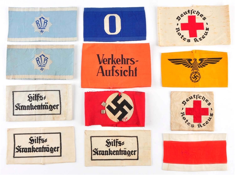 LOT OF 11: MISCELLANEOUS THIRD REICH ARM BANDS.   