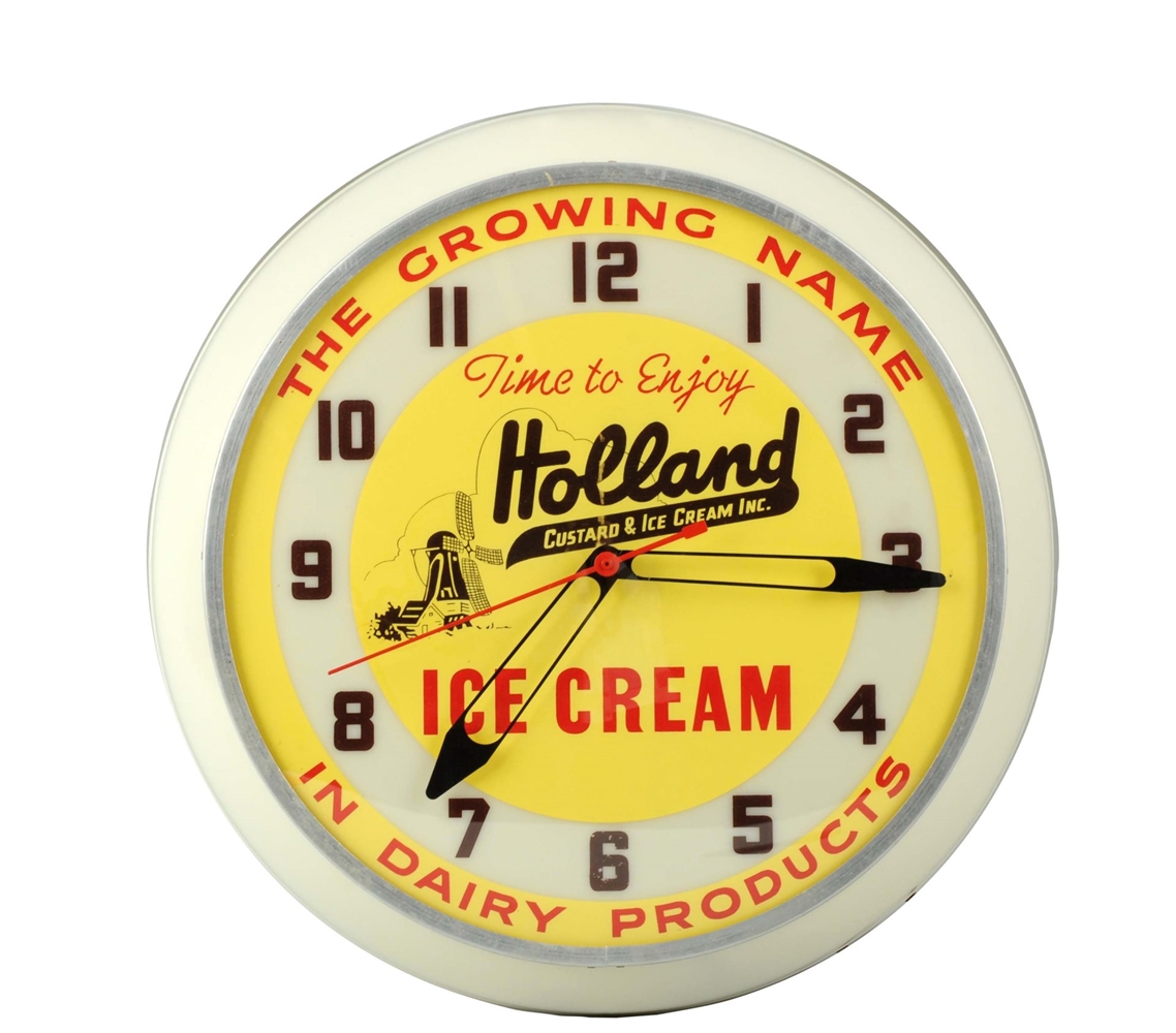 HOLLAND ICE CREAM ADVERTISING CLOCK.              