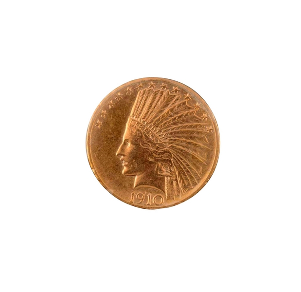 1910 S $10 GOLD INDIAN COIN.                      