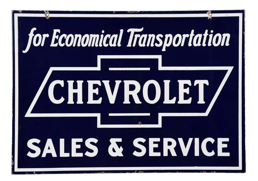 CHEVROLET SALES & SERVICE PORCELAIN SIGN.                   