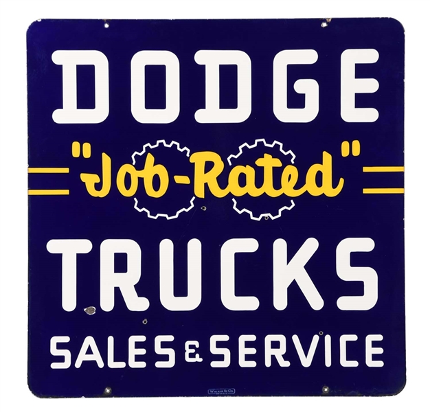 DODGE TRUCKS "JOB RATED" PORCELAIN SIGN.              