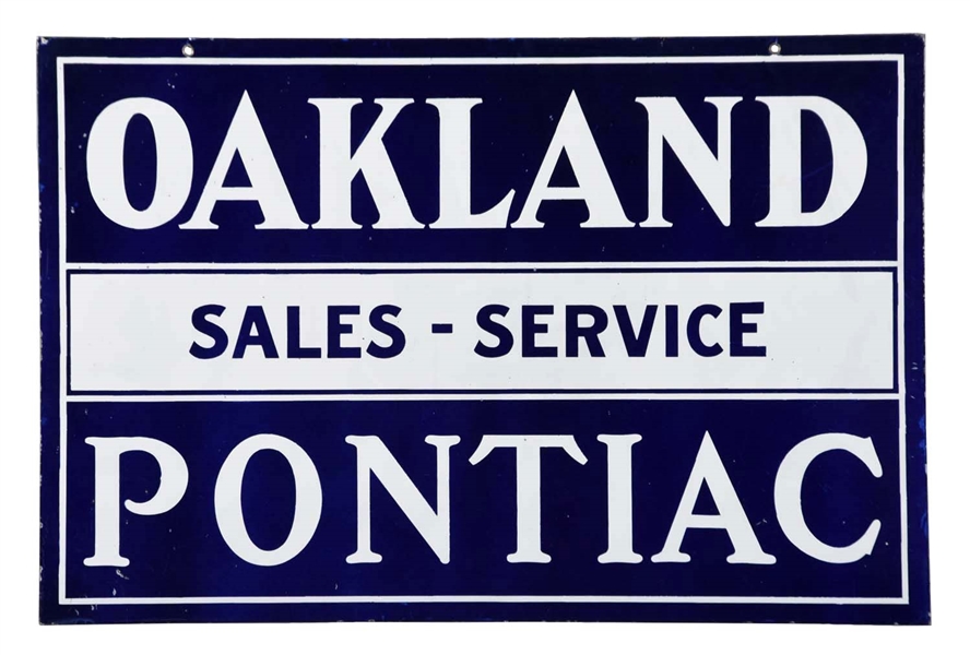 OAKLAND PONTIAC SALES-SERVICE PORCELAIN SIGN.               
