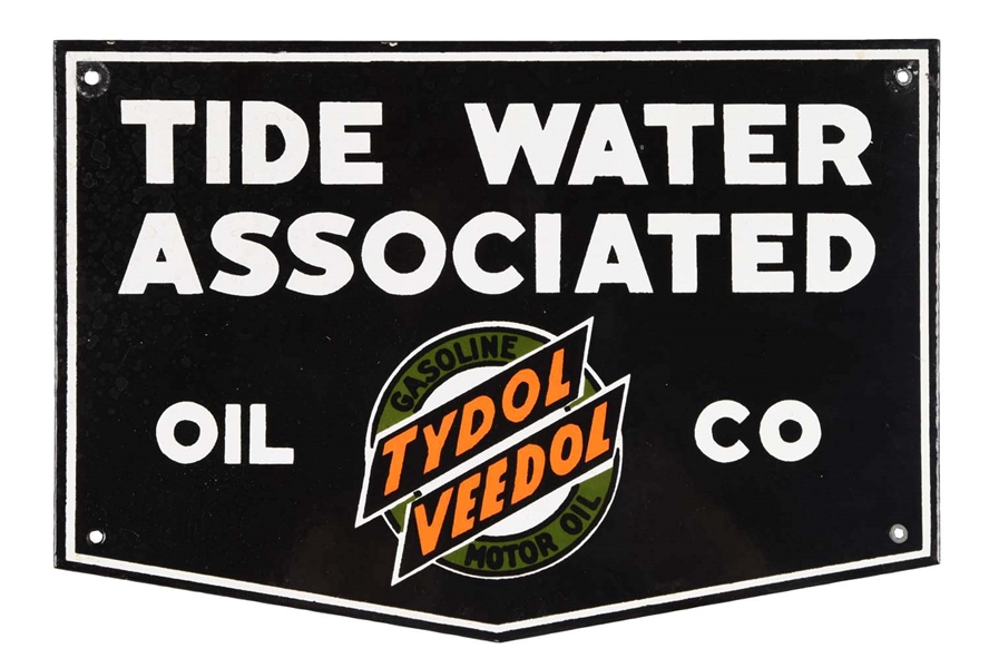 TIDE WATER ASSOCIATED OIL CO. DIECUT PORCELAIN SIGN.                