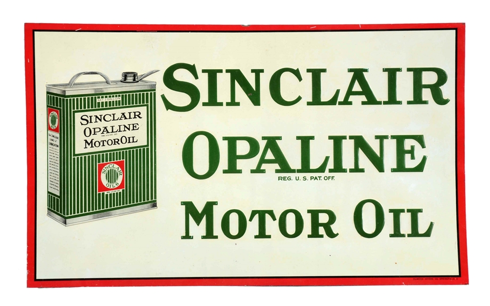 SINCLAIR OPALINE MOTOR OIL W/ CAN EMBOSSED TIN SIGN.           