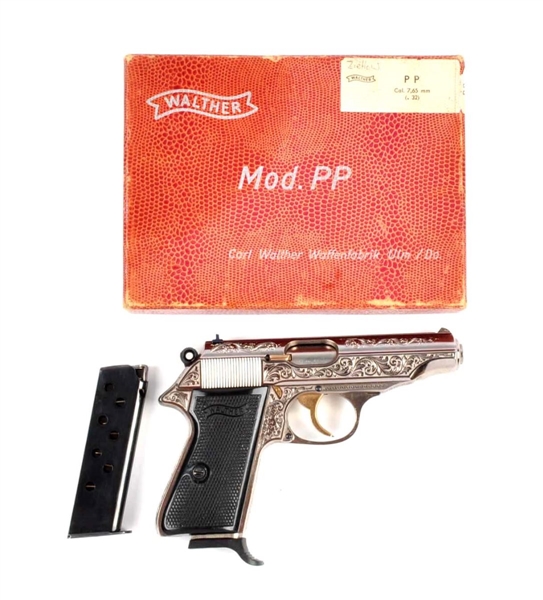 (C) BOXED ENGRAVED WALTHER PP SEMI-AUTO PISTOL.   