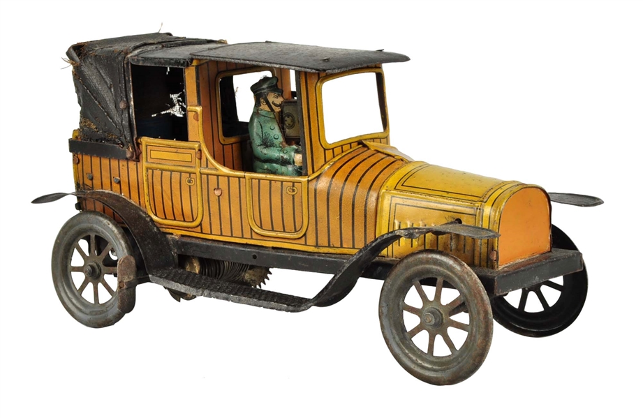 GERMAN TIN LITHO WIND UP FISHER TAXI CAB.         