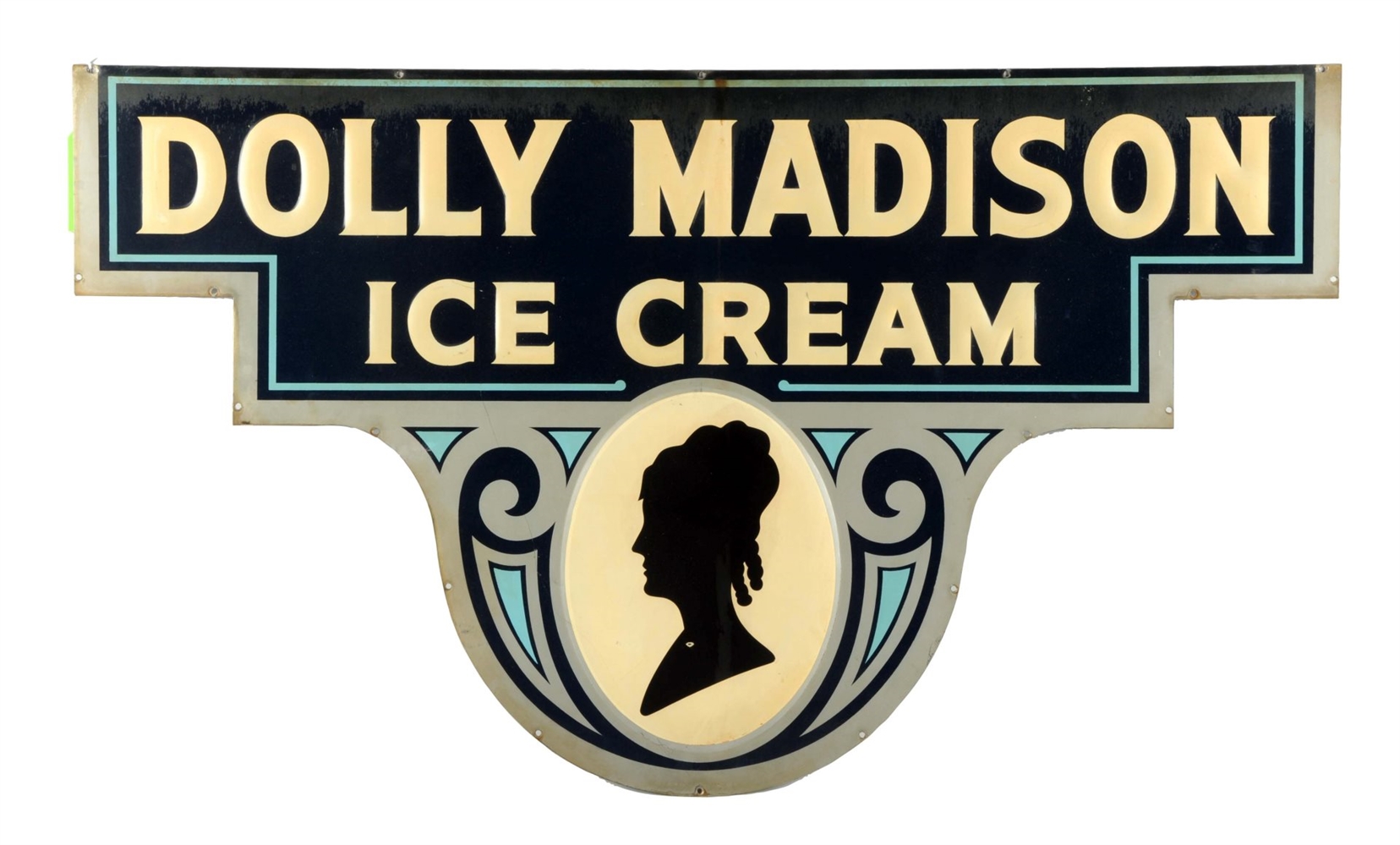 DOLLY MADISON ICE CREAM EMBOSSED TIN SIGN.        