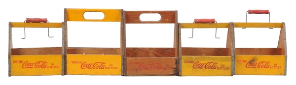 LOT OF 5: SIX PACK COCA-COLA WOODEN CARRIERS.