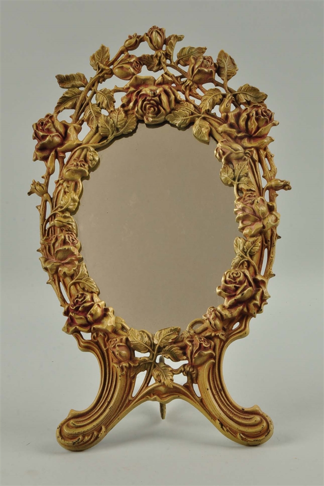 CAST IRON ROSES FLOWER FRAME WITH MIRROR.