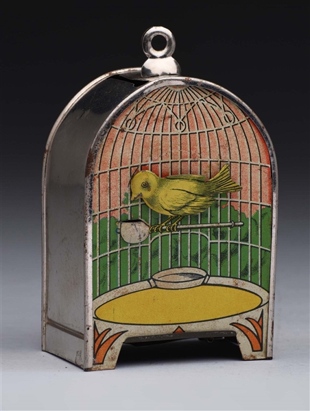 TIN CANARY IN BIRD CAGE BANK.