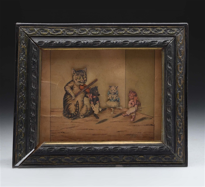 WOODEN CAT MOVEMENT PICTURE FRAME MUSIC BOX.