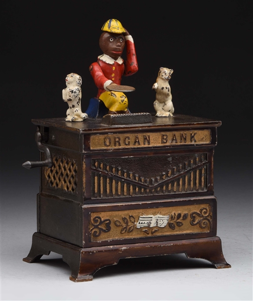 "ORGAN CAT & DOG" CAST IRON MECHANICAL BANK.