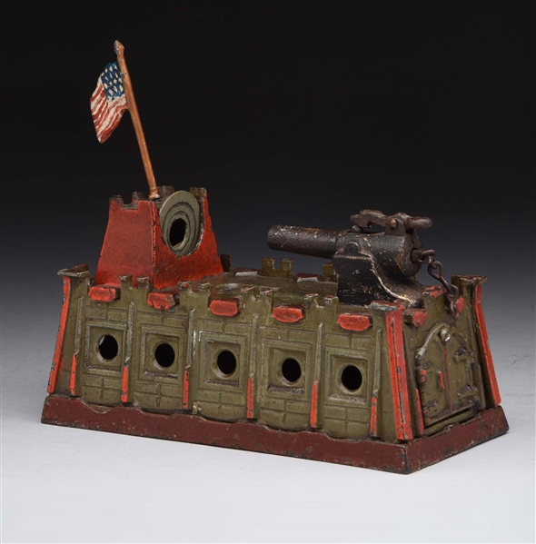 "HOLD THE FORT" CAST IRON MECHANICAL BANK.