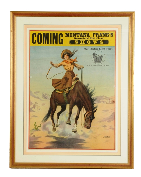 MONTANA FRANKS COWGIRL ADVERTISING POSTER.