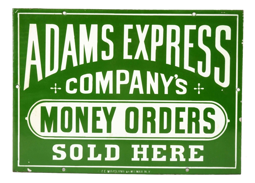 ADAMS EXPRESS CO. MONEY ORDER PORCELAIN SIGN.