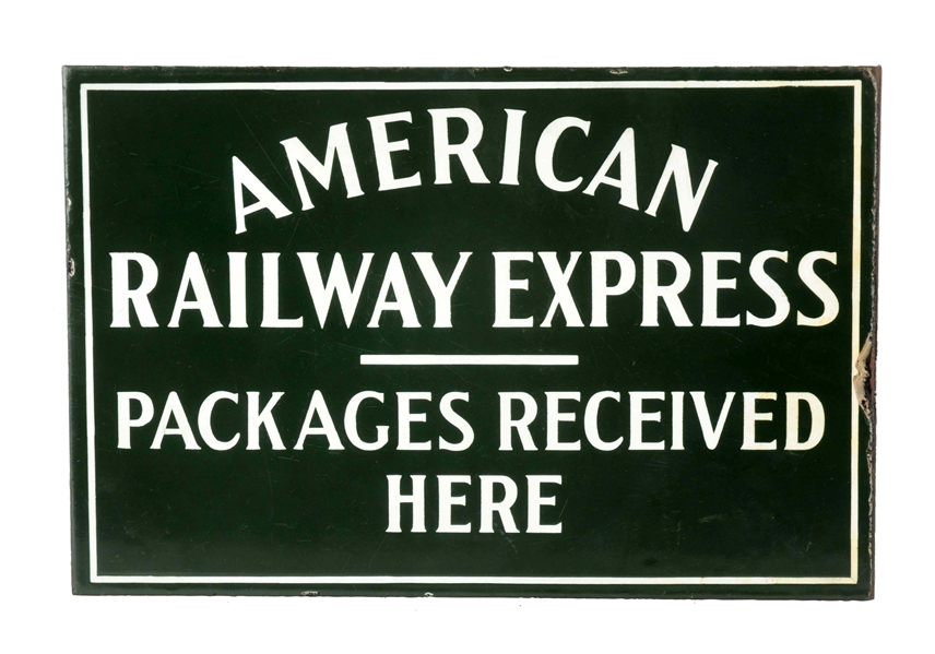 AMERICAN RAILWAY EXPRESS PORCELAIN FLANGE SIGN.