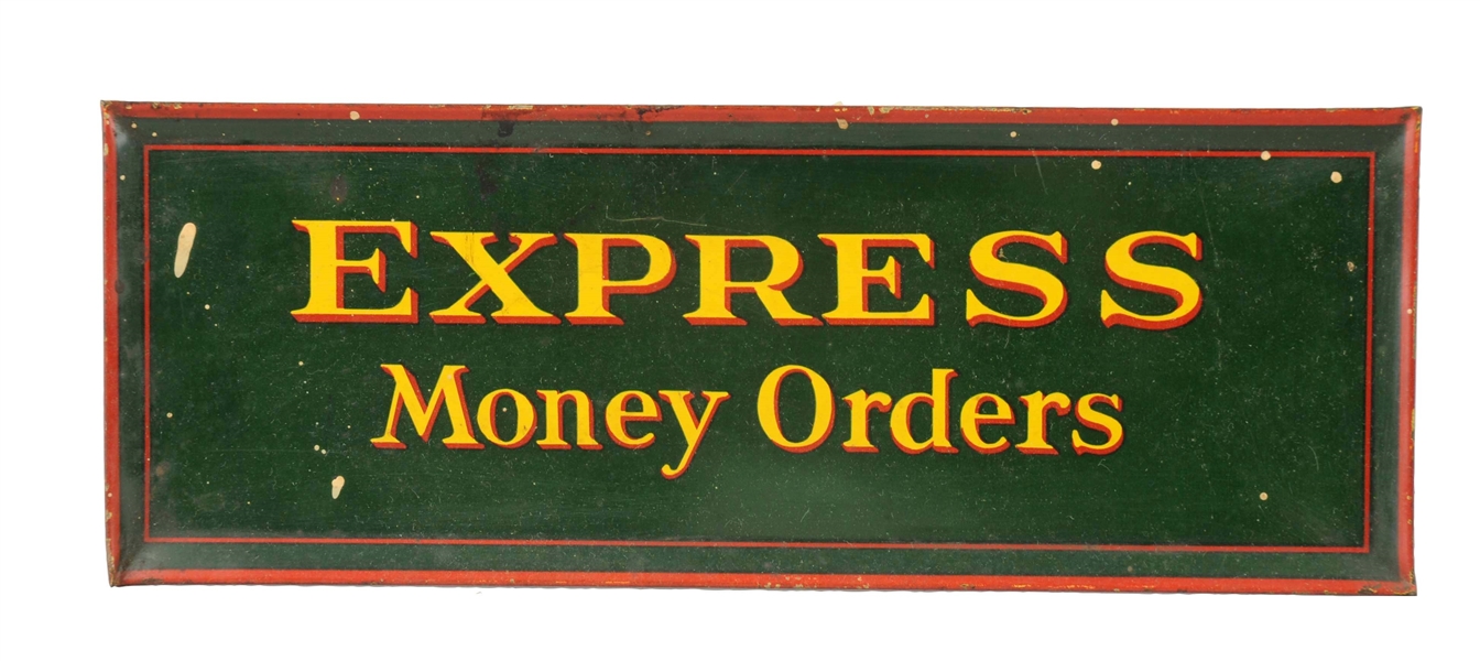 RAILWAY EXPRESS MONEY ORDERS TIN LITHO ADVERTISING SIGN.