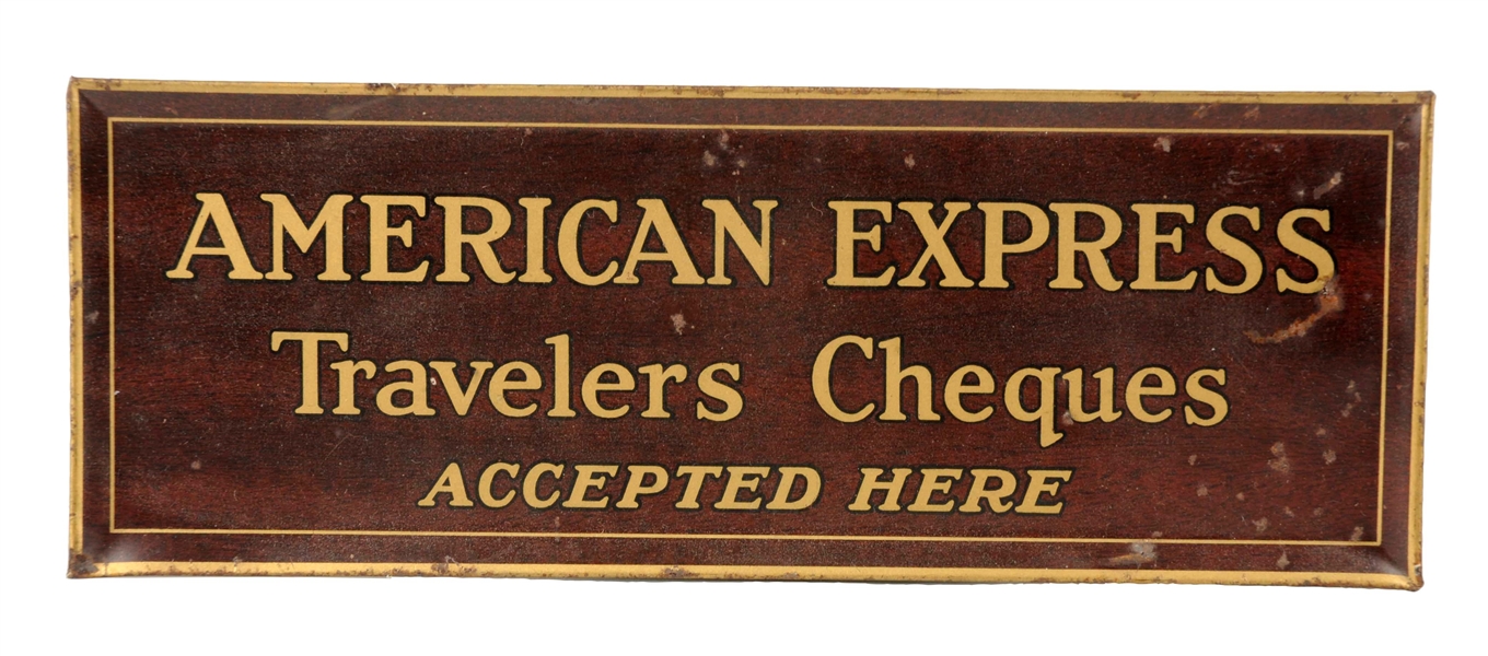 AMERICAN EXPRESS TRAVELERS CHECKS TIN LITHO SIGN.