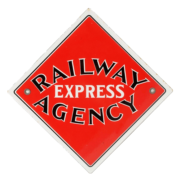RAILWAY EXPRESS SINGLE SIDED PORCELAIN SIGN.