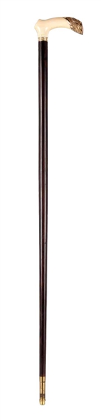 WALKING CANE WITH GOLD & IVORY HANDLE.
