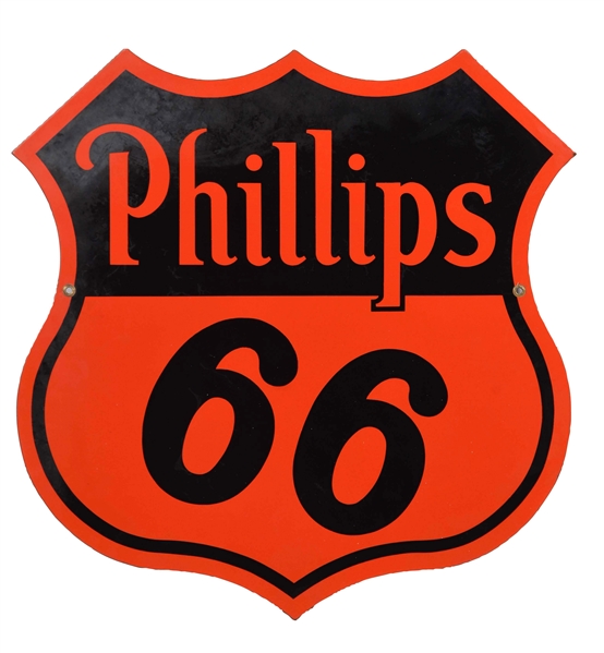 PHILLIPS 66 PORCELAIN SHIELD-SHAPED SIGN.               