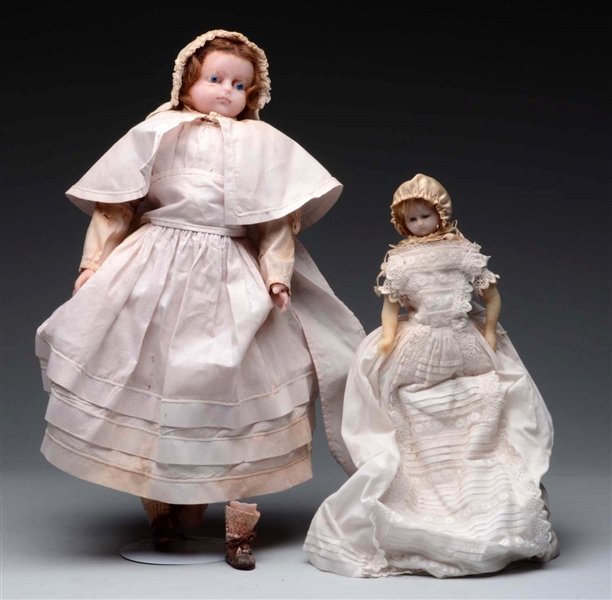 LOT OF 2: ENGLISH POURED WAX DOLLS.               