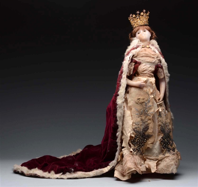 ENGLISH POURED WAX QUEEN DOLL.                    