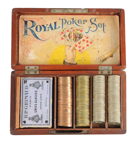 ROYAL POKER SET WITH NICKEL, BRASS, & COPPER CHIPS
