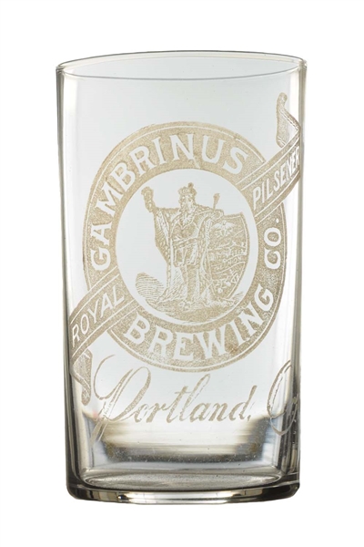 GAMBRINUS BREWING CO. ETCHED BEER GLASS