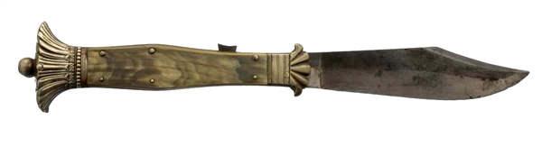 LARGE “A. DAVY’S CELEBRATED AMERICAN HUNTING KNIFE” FOLDING ENGLISH BOWIE KNIFE.