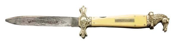 LARGE ENGLISH FOLDING "SELF PROTECTOR" HORSE HEAD BOWIE KNIFE BY WRAGG.