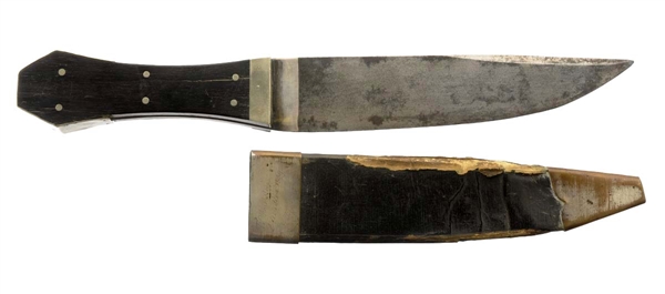 NEW YORK COFFIN-HILTED BOWIE KNIFE BY GRAVELY & WREAKS WITH INSCRIPTION DATED 1839.