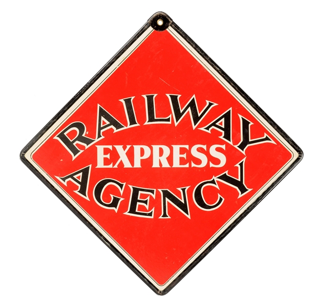 RAILWAY EXPRESS AGENCY DOUBLE SIDED CARDBOARD SIGN.