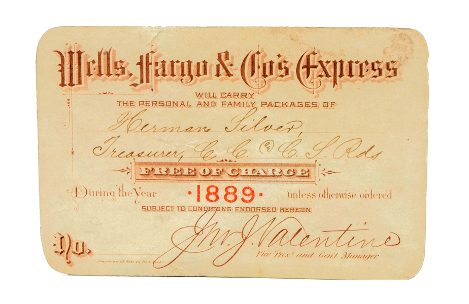 1889 WELLS FARGO & CO EXCHANGE TICKET.
