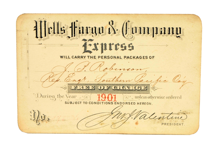 1901 WELLS FARGO & CO. EXCHANGE TICKET.