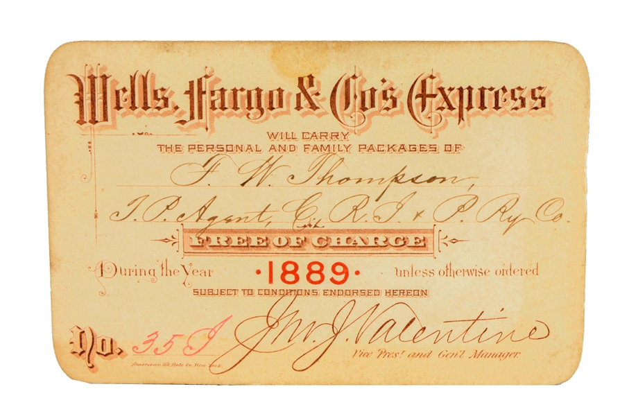 1889 WELLS FARGO & CO. EXCHANGE TICKET.
