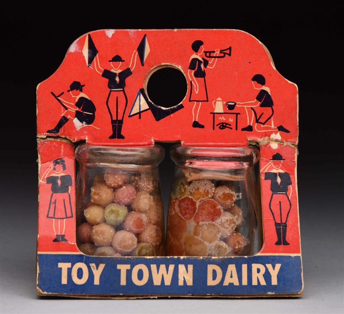 "TOY TOWN DAIRY " CANDY CONTAINER SET.            