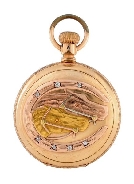 LARGE TRICOLORED GOLD POCKET WATCH.