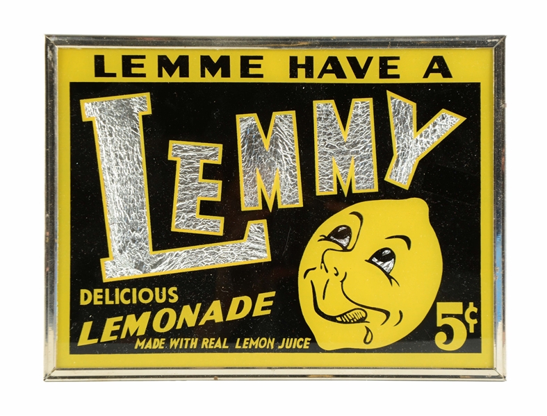 REVERSE GLASS LEMMY COUNTERTOP DISPLAY SIGN - CIRCA 1930’S.