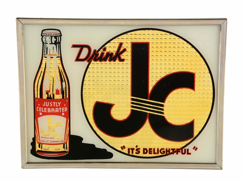 "DRINK JC" REVERSE ON GLASS ADVERTISING SIGN.