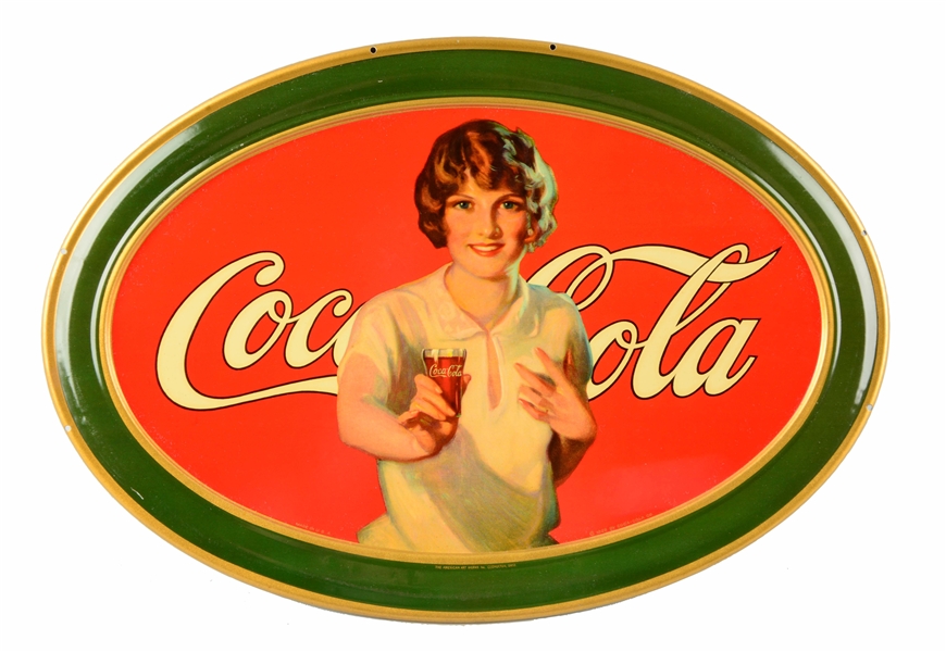 1926 COCA-COLA EMBOSSED TIN OVAL SIGN. 