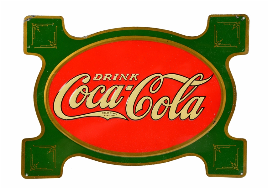 EMBOSSED 1920S EMBOSSED TIN COCA-COLA ADVERTISING SIGN.